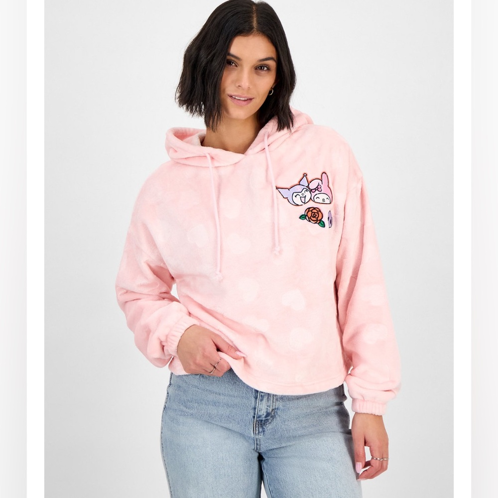 Sanrio Kuromi and My Melody Hearts Pink Hoodie XSmall NWT